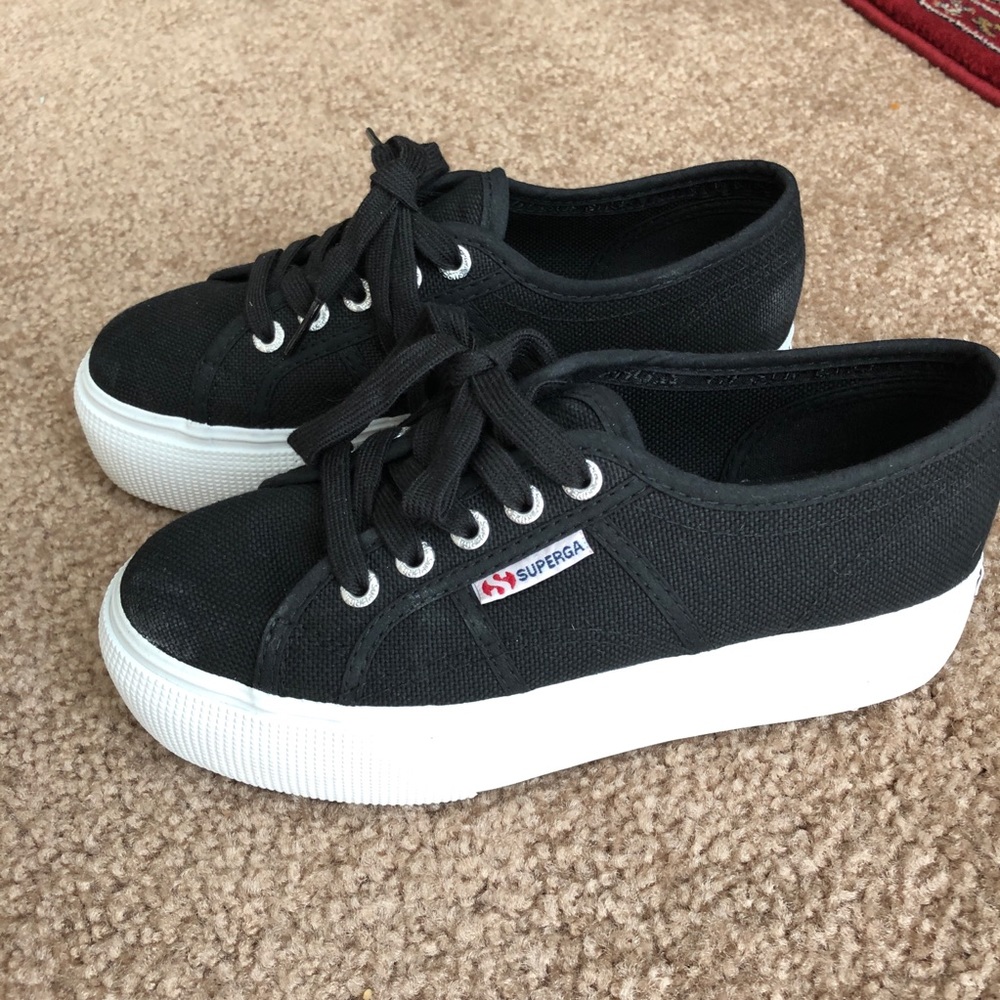 Superga 2790 Black Platform Sneakers | Size 36/6.5